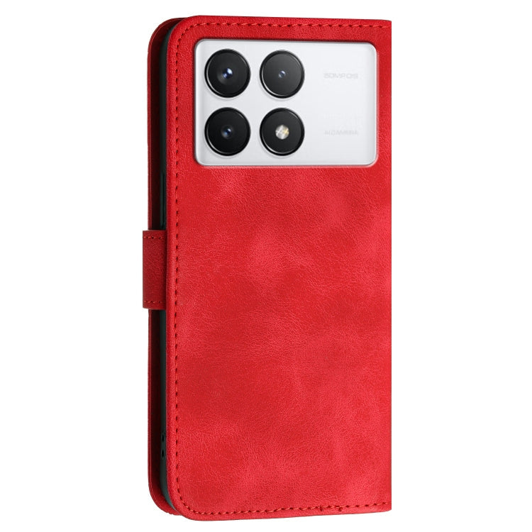 For Redmi K70 YX0080 Grid Butterfly Embossed Pattern Flip Leather Phone Case with Lanyard(Red) - K70 Cases by buy2fix | Online Shopping UK | buy2fix