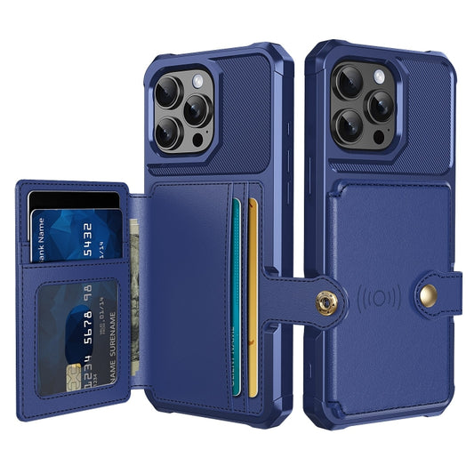 For iPhone 16 Pro Magnetic Wallet Card Bag Leather Phone Case(Blue) - iPhone 16 Pro Cases by buy2fix | Online Shopping UK | buy2fix