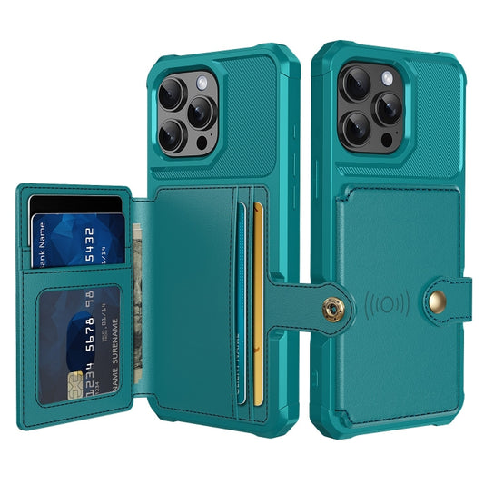 For iPhone 16 Pro Magnetic Wallet Card Bag Leather Phone Case(Cyan) - iPhone 16 Pro Cases by buy2fix | Online Shopping UK | buy2fix