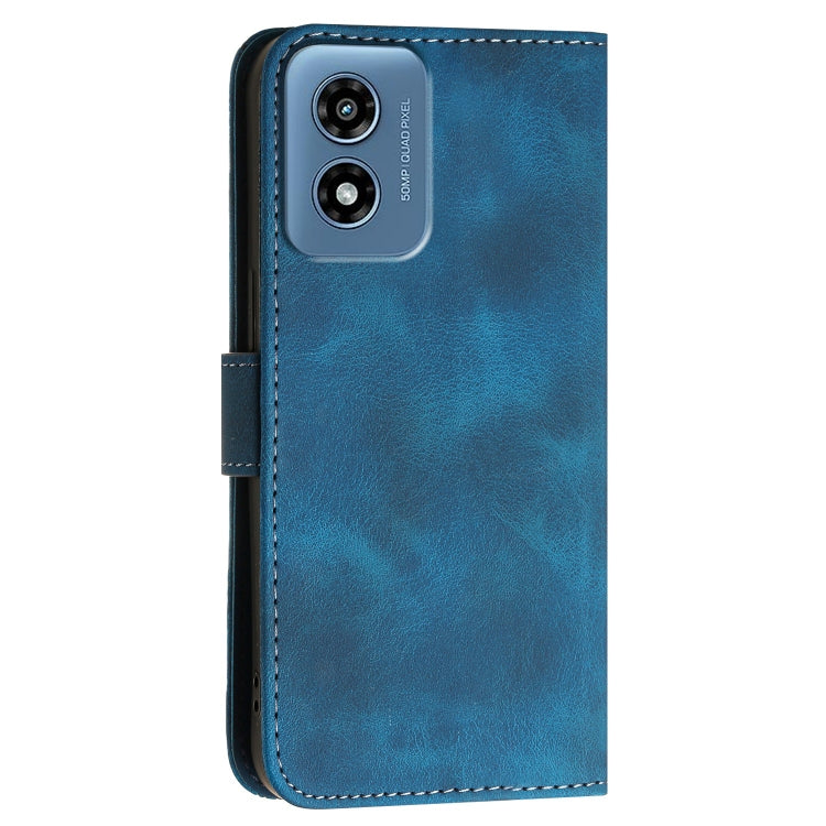 For Motorola Moto G Play 4G 2024 YX0080 Grid Butterfly Embossed Pattern Flip Leather Phone Case with Lanyard(Dark Blue) - Motorola Cases by buy2fix | Online Shopping UK | buy2fix