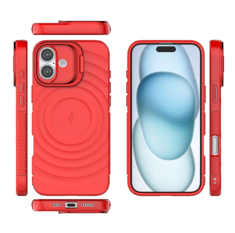 For iPhone 16 Plus Lens Frame Bracket Corrugated MagSafe Phone Case(Red) - iPhone 16 Plus Cases by buy2fix | Online Shopping UK | buy2fix