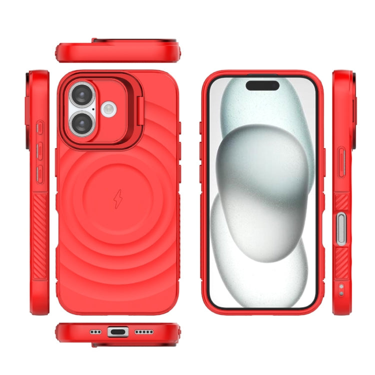 For iPhone 16 Lens Frame Bracket Corrugated MagSafe Phone Case(Red) - iPhone 16 Cases by buy2fix | Online Shopping UK | buy2fix