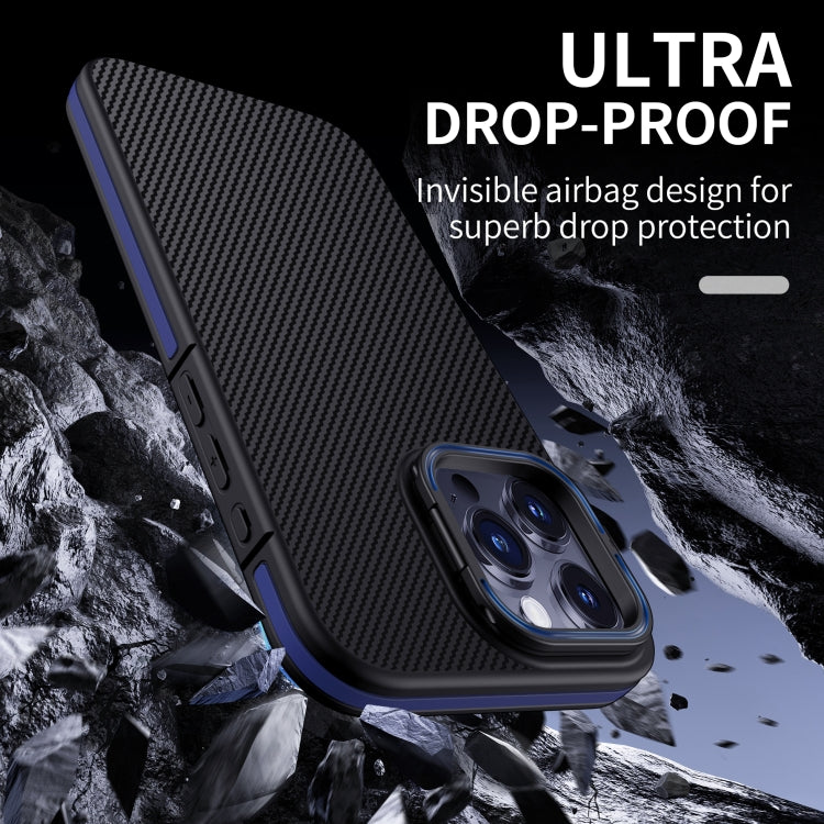 For iPhone 16 Pro Carbon Fiber Texture Lens Holder TPU Phone Case(Blue) - iPhone 16 Pro Cases by buy2fix | Online Shopping UK | buy2fix