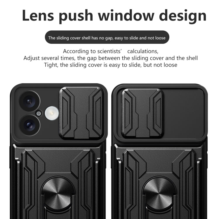 For iPhone 16 Sliding Camshield TPU+PC Phone Case with Card Slot(Black) - iPhone 16 Cases by buy2fix | Online Shopping UK | buy2fix