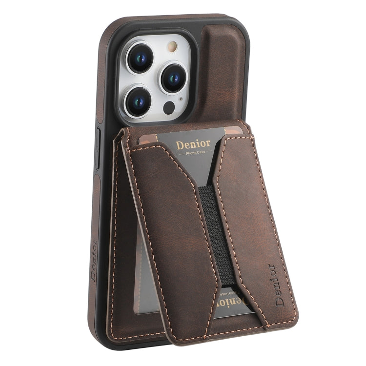 For iPhone 12 Pro Max Denior D18 Skin Feel Rotating Holder MagSafe Detachable Card Slot Phone Case(Brown) - iPhone 12 Pro Max Cases by Denior | Online Shopping UK | buy2fix