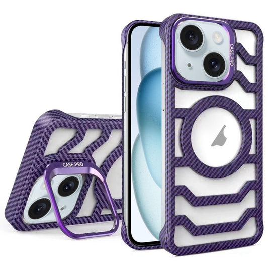 For iPhone 15 Borderless Carbon Fiber Lens Protection Bracket MagSafe Phone Case(Purple) - iPhone 15 Cases by buy2fix | Online Shopping UK | buy2fix