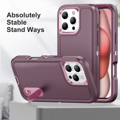 For iPhone 16 Pro Max Rugged PC + Silicone Phone Case with Holder(Purple+Pink) - iPhone 16 Pro Max Cases by buy2fix | Online Shopping UK | buy2fix