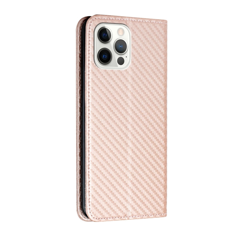 For iPhone 16 Pro Max Carbon Fiber Texture Magnetic Flip Leather Phone Case(Rose Gold) - iPhone 16 Pro Max Cases by buy2fix | Online Shopping UK | buy2fix