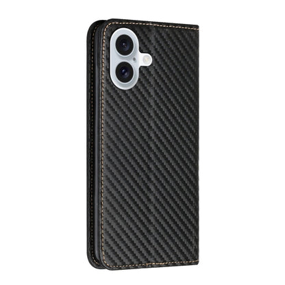 For iPhone 16 Plus Carbon Fiber Texture Magnetic Flip Leather Phone Case(Black) - iPhone 16 Plus Cases by buy2fix | Online Shopping UK | buy2fix