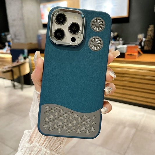 For iPhone 16 Pro Max Leather Textured Fan Hollow Cooling MagSafe Magnetic Phone Case(Blue) - iPhone 16 Pro Max Cases by buy2fix | Online Shopping UK | buy2fix