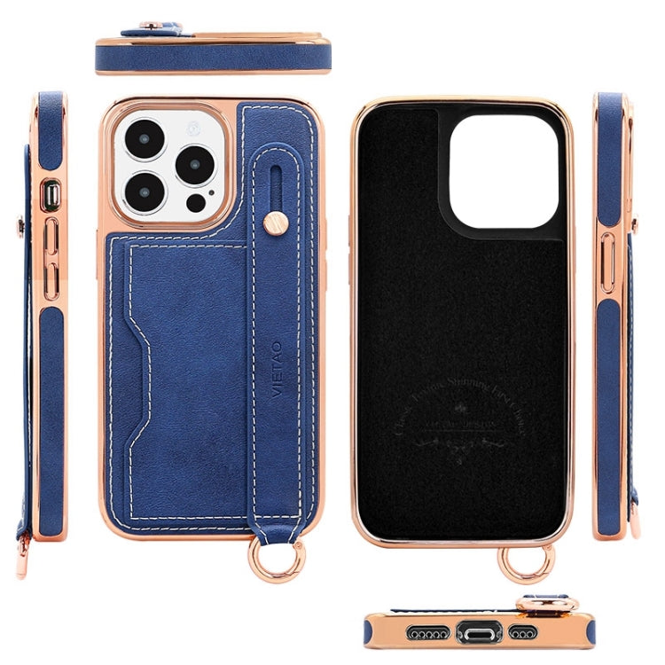 For iPhone 16 VIETAO Card Slot Wristband Phone Case with Lanyard(Orange) - iPhone 16 Cases by VIETAO | Online Shopping UK | buy2fix