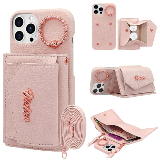 For iPhone 14 Pro Max VIETAO Ring Holder Wallet PU Phone Case with Lanyard(Pink) - iPhone 14 Pro Max Cases by VIETAO | Online Shopping UK | buy2fix