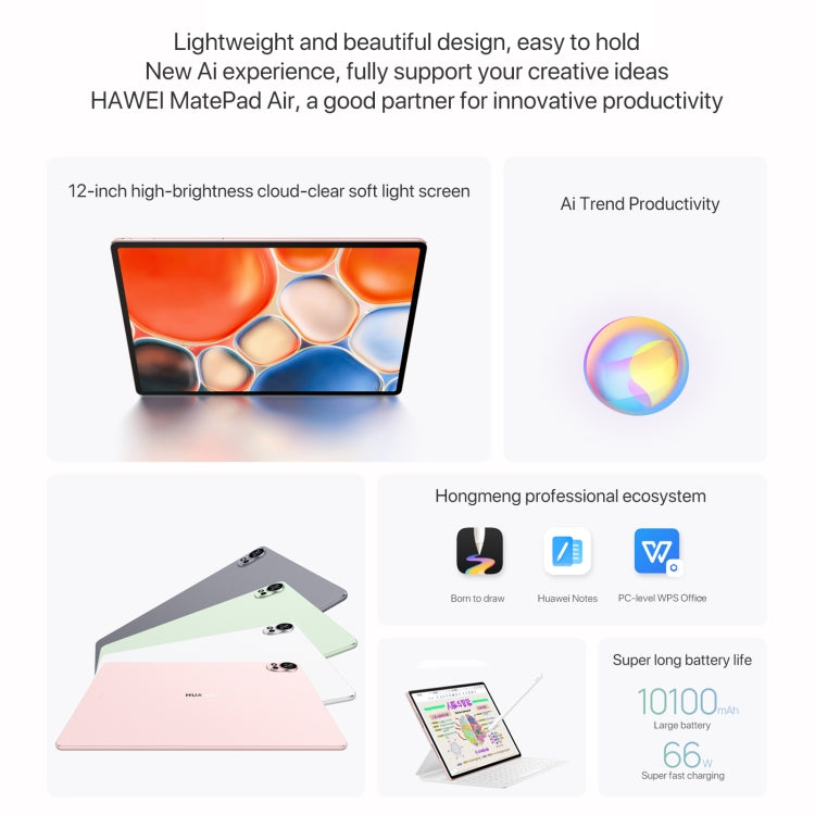 HUAWEI MatePad Air 12 inch WiFi Tablet PC, 12GB+256GB, HarmonyOS 4.2 Hisilicon Kirin 9000W(Grey) - Huawei by Huawei | Online Shopping UK | buy2fix