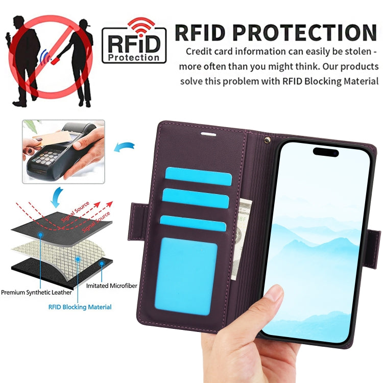 For iPhone 16 Side Buckle RFID Anti-theft Leather Phone Case(Dark Purple) - iPhone 16 Cases by buy2fix | Online Shopping UK | buy2fix