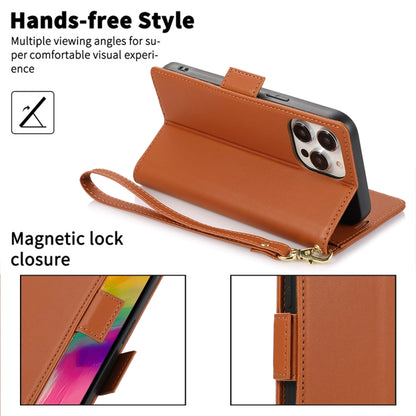 For iPhone 16 Pro Side Buckle RFID Anti-theft Leather Phone Case(Brown) - iPhone 16 Pro Cases by buy2fix | Online Shopping UK | buy2fix