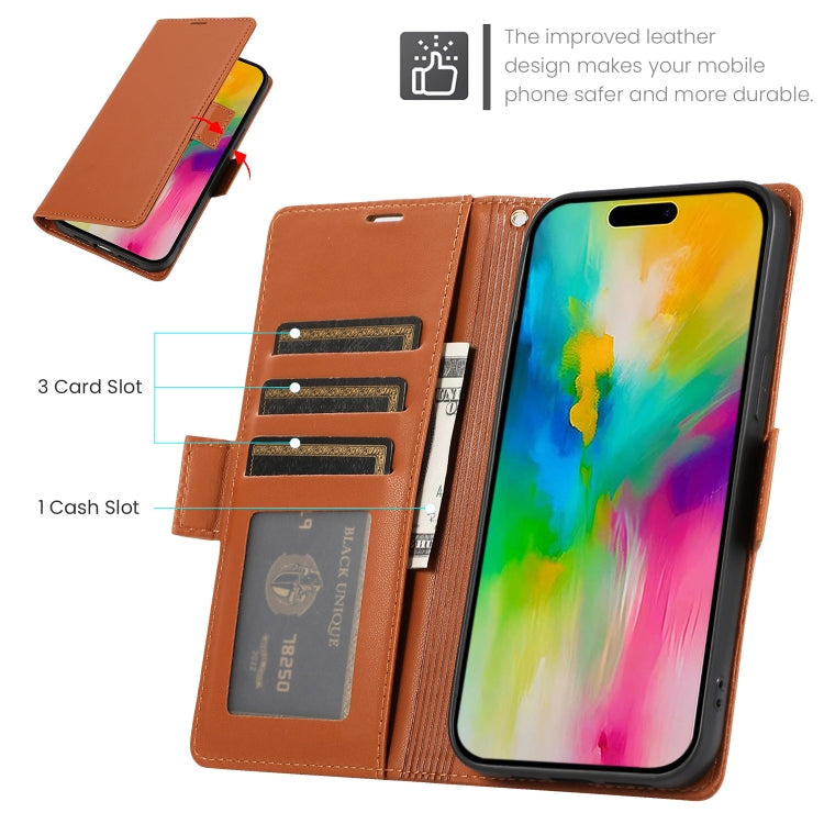 For iPhone 16 Pro Max Side Buckle RFID Anti-theft Leather Phone Case(Brown) - iPhone 16 Pro Max Cases by buy2fix | Online Shopping UK | buy2fix