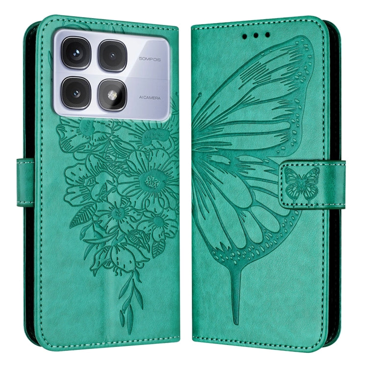 For Redmi K70 Ultra 5G Global Embossed Butterfly Leather Phone Case(Green) - Xiaomi Cases by buy2fix | Online Shopping UK | buy2fix