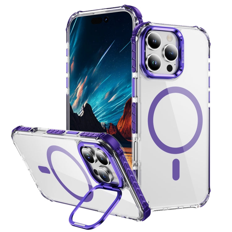 For iPhone 16 Pro Rainbow Series Transparent MagSafe Lens Holder Phone Case(Purple) - iPhone 16 Pro Cases by buy2fix | Online Shopping UK | buy2fix