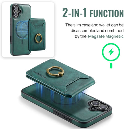 For iPhone 16 DG.MING K1 MagSafe Detachable Wallet RFID Back Cover Phone Case(Green) - iPhone 16 Cases by DG.MING | Online Shopping UK | buy2fix