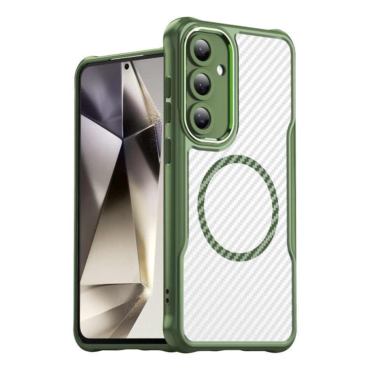 For Samsung Galaxy S24 FE 5G Carbon Fiber Texture MagSafe Translucent Phone Case(Green) - Galaxy S24 FE 5G Cases by buy2fix | Online Shopping UK | buy2fix