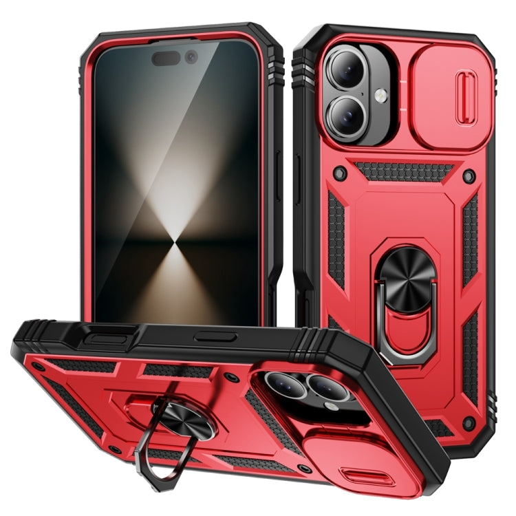 For iPhone 16 Plus Sliding Camshield TPU + PC Phone Case with Holder(Red+Black) - iPhone 16 Plus Cases by buy2fix | Online Shopping UK | buy2fix