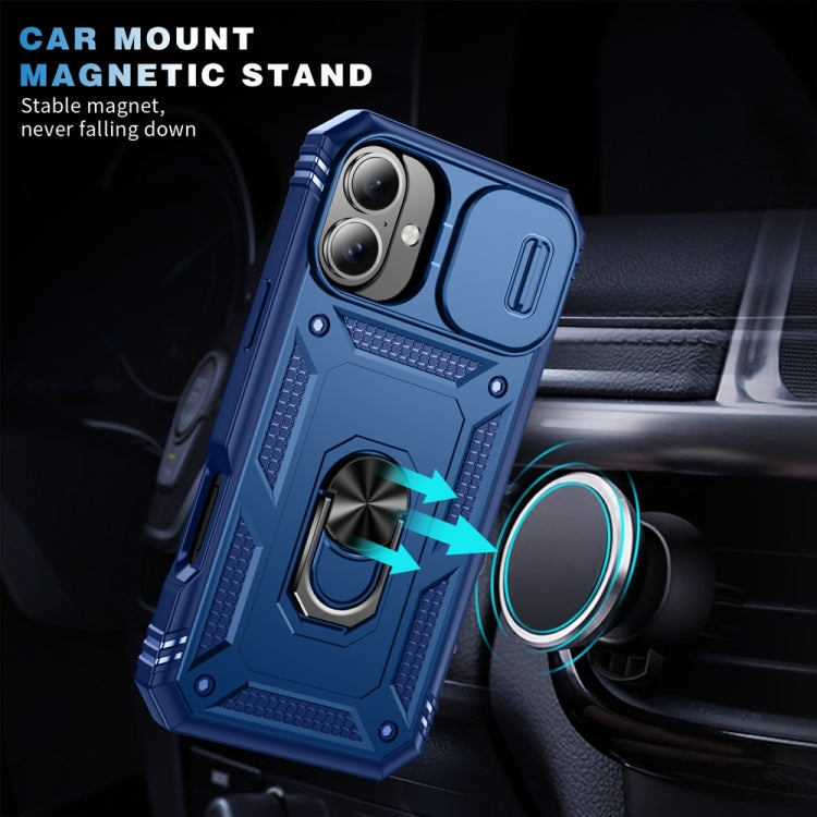 For iPhone 16 Sliding Camshield TPU + PC Phone Case with Holder(Navy Blue) - iPhone 16 Cases by buy2fix | Online Shopping UK | buy2fix