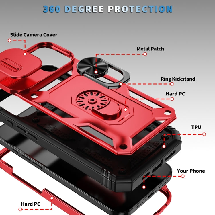 For iPhone 16 Sliding Camshield TPU + PC Phone Case with Holder(Red+Black) - iPhone 16 Cases by buy2fix | Online Shopping UK | buy2fix