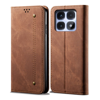 For Redmi K70 Ultra 5G Denim Texture Casual Style Horizontal Flip Leather Case(Brown) - Xiaomi Cases by buy2fix | Online Shopping UK | buy2fix