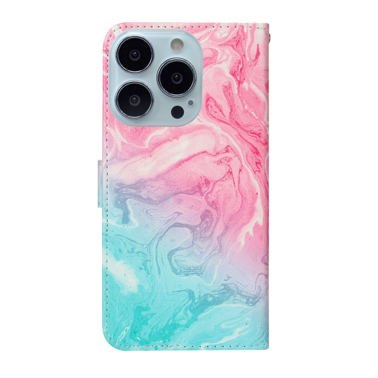 For iPhone 16 Pro Max Colored Drawing Marble Pattern Leather Phone Case(Pink Green Marble) - iPhone 16 Pro Max Cases by buy2fix | Online Shopping UK | buy2fix