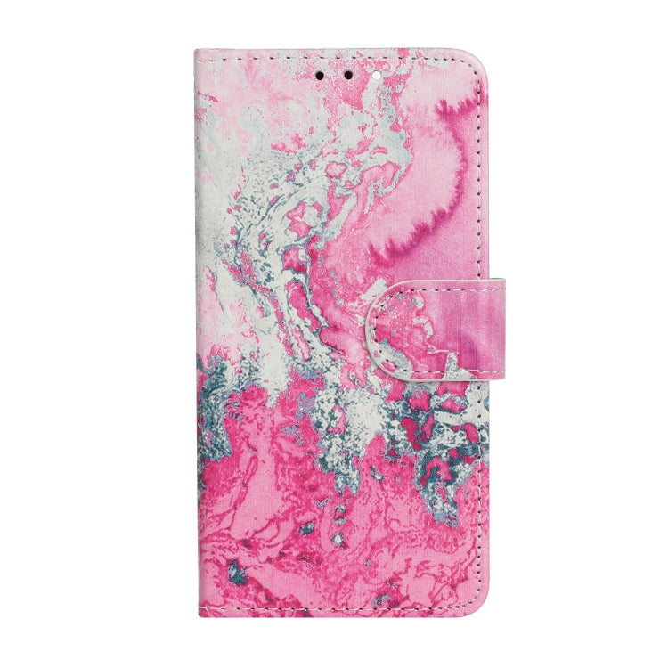 For iPhone 16 Colored Drawing Marble Pattern Leather Phone Case(Pink Seawater) - iPhone 16 Cases by buy2fix | Online Shopping UK | buy2fix