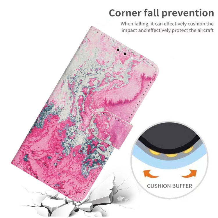 For iPhone 16 Colored Drawing Marble Pattern Leather Phone Case(Pink Seawater) - iPhone 16 Cases by buy2fix | Online Shopping UK | buy2fix