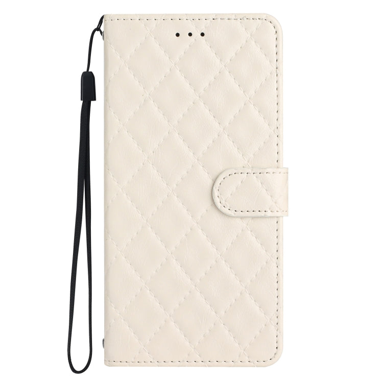 For iPhone 16 Pro Rhombus Lattice Texture Leather Phone Case(White) - iPhone 16 Pro Cases by buy2fix | Online Shopping UK | buy2fix