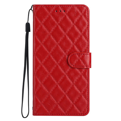 For iPhone 16 Plus Rhombus Lattice Texture Leather Phone Case(Red) - iPhone 16 Plus Cases by buy2fix | Online Shopping UK | buy2fix