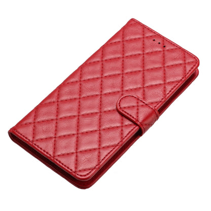 For iPhone 16 Plus Rhombus Lattice Texture Leather Phone Case(Red) - iPhone 16 Plus Cases by buy2fix | Online Shopping UK | buy2fix