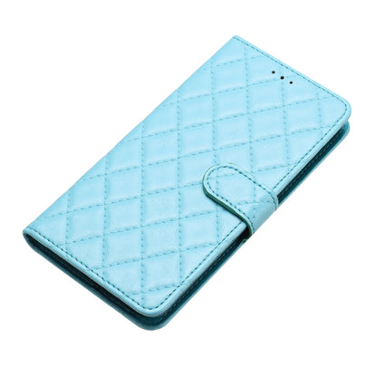 For iPhone 16 Rhombus Lattice Texture Leather Phone Case(Light Blue) - iPhone 16 Cases by buy2fix | Online Shopping UK | buy2fix