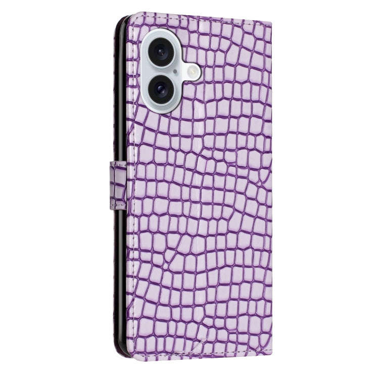 For iPhone 16 Crocodile Texture Horizontal Flip Leather Phone Case(Purple) - iPhone 16 Cases by buy2fix | Online Shopping UK | buy2fix