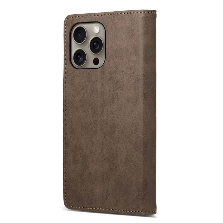 For iPhone 16 Pro Max Business Solid Color Magnetic RFID Leather Phone Case(Brown) - iPhone 16 Pro Max Cases by buy2fix | Online Shopping UK | buy2fix