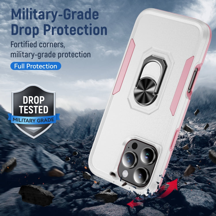 For iPhone 16 Pro Pioneer Armor Heavy Duty PC + TPU Phone Case with Holder(White+Pink) - iPhone 16 Pro Cases by buy2fix | Online Shopping UK | buy2fix