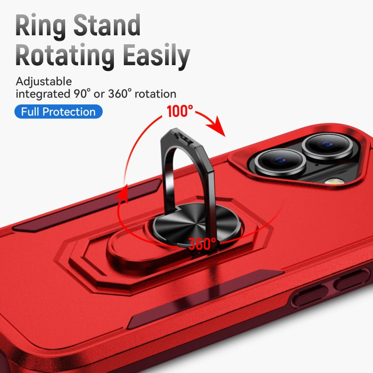 For iPhone 16 Plus Pioneer Armor Heavy Duty PC + TPU Phone Case with Holder(Red+Rose Red) - iPhone 16 Plus Cases by buy2fix | Online Shopping UK | buy2fix