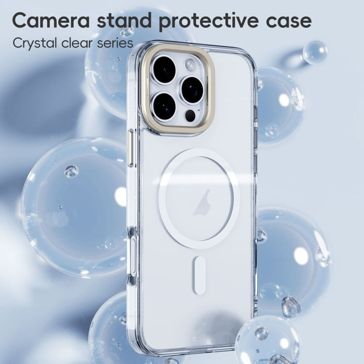 For iPhone 16 Frosted Crystal Clear Lens Holder MagSafe Magnetic Phone Case(Transparent Titanium Blue) - iPhone 16 Cases by buy2fix | Online Shopping UK | buy2fix