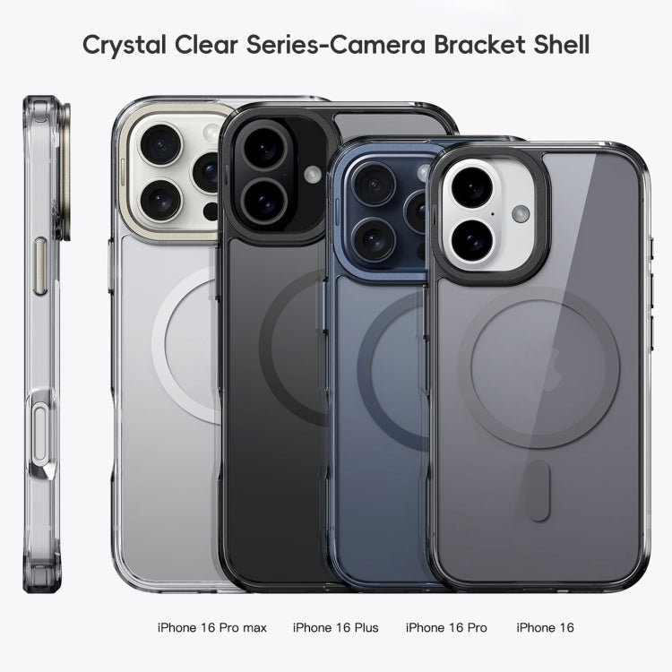 For iPhone 16 Frosted Crystal Clear Lens Holder MagSafe Magnetic Phone Case(Transparent Titanium Blue) - iPhone 16 Cases by buy2fix | Online Shopping UK | buy2fix