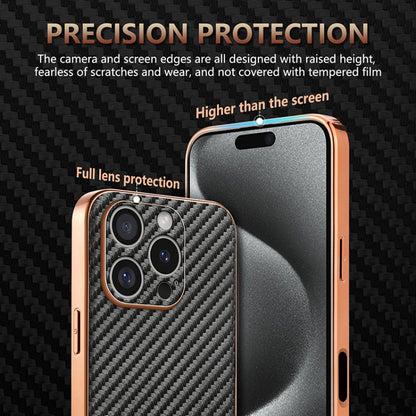 For iPhone 16 Pro Max AZNS Electroplated Edge Carbon Fiber Texture Phone Case(Brown) - iPhone 16 Pro Max Cases by AZNS | Online Shopping UK | buy2fix