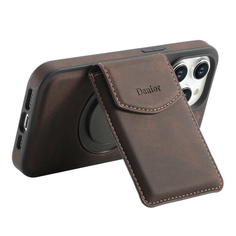 For iPhone 15 Denior D20 Skin Feel MagSafe Holder Detachable Card Slot Phone Case(Brown) - iPhone 15 Cases by Denior | Online Shopping UK | buy2fix