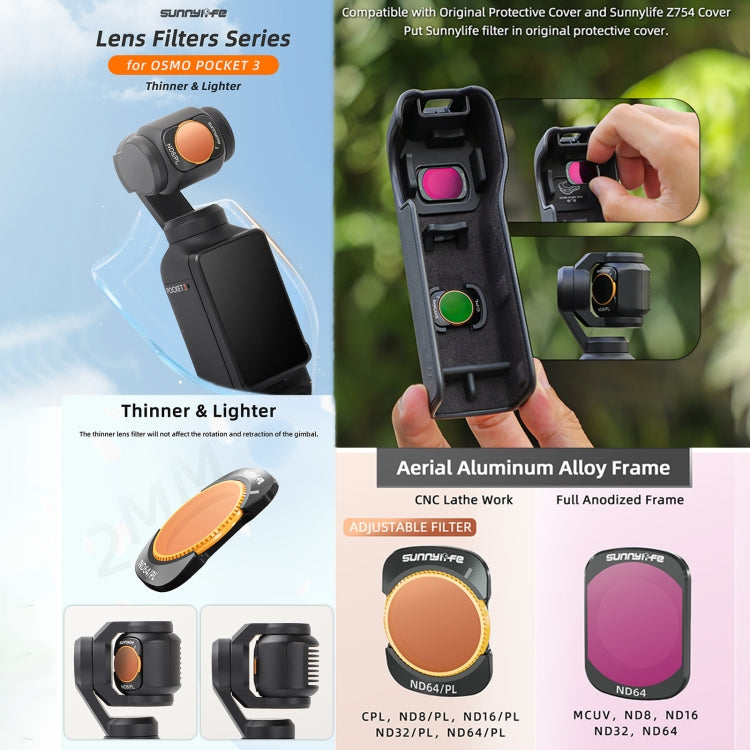 For DJI Osmo Pocket 3 Sunnylife Camera Lens Magnetic Metal Filter, No Impact On Gimbal Reset, Filter:4 in 1 ND8-64PL - Lens Accessories by Sunnylife | Online Shopping UK | buy2fix