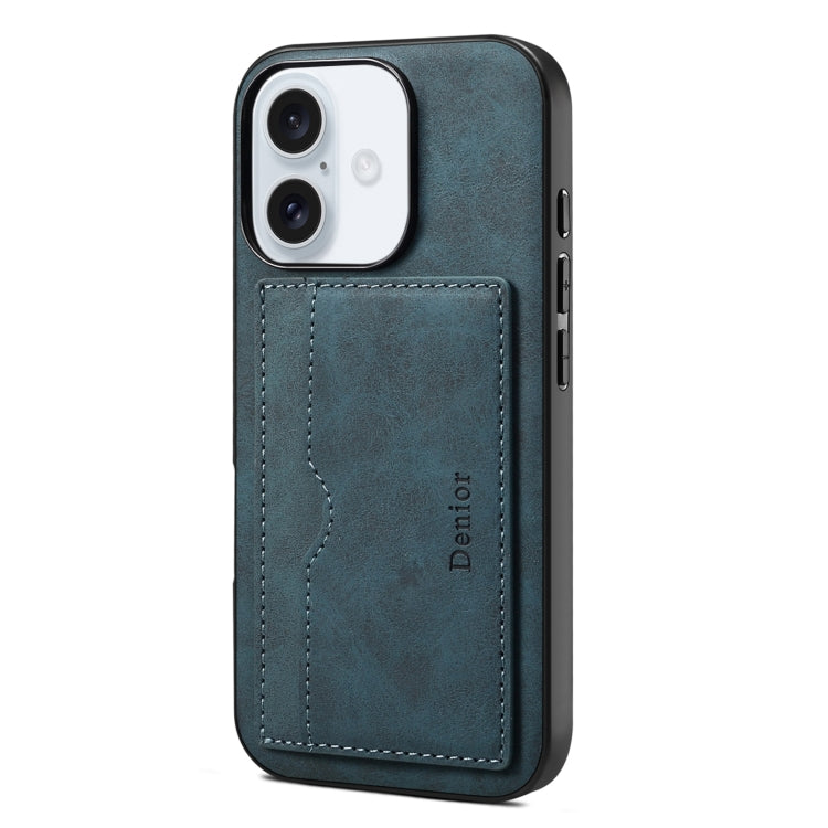 For iPhone 16 Plus Denior D08 PU Single Card Slot Holder Phone Case(Blue) - iPhone 16 Plus Cases by Denior | Online Shopping UK | buy2fix