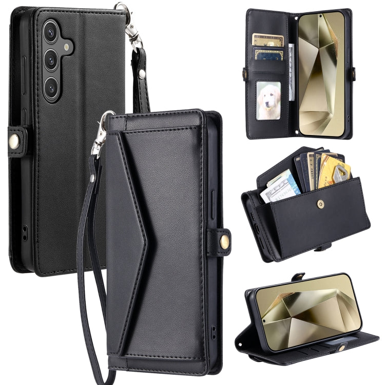 For Samsung Galaxy S25+ 5G Wallet Multi-card Slot Leather Phone Case with Lanyard(Black) - Galaxy S25+ 5G Cases by buy2fix | Online Shopping UK | buy2fix