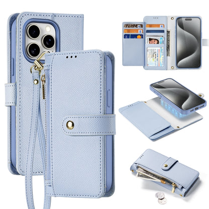 For iPhone 15 Pro DUX DUCIS Lawa Series 2 in 1 Wallet Zipper Detachable MagSafe Phone Case with Lanyard(Light Blue) - iPhone 15 Pro Cases by DUX DUCIS | Online Shopping UK | buy2fix