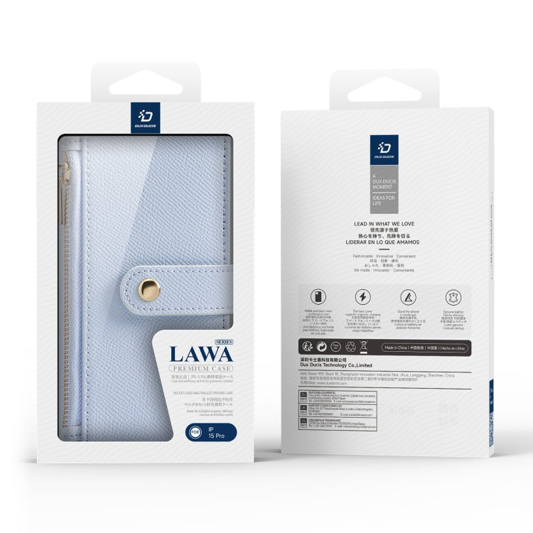 For iPhone 15 Pro DUX DUCIS Lawa Series 2 in 1 Wallet Zipper Detachable MagSafe Phone Case with Lanyard(Light Blue) - iPhone 15 Pro Cases by DUX DUCIS | Online Shopping UK | buy2fix