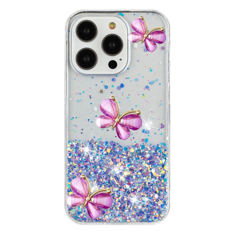 For iPhone 16 Pro Luminous Starry Sky Glitter Butterfly TPU Phone Case(Purple) - iPhone 16 Pro Cases by buy2fix | Online Shopping UK | buy2fix