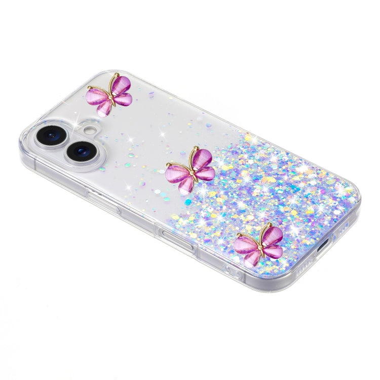 For iPhone 16 Luminous Starry Sky Glitter Butterfly TPU Phone Case(Purple) - iPhone 16 Cases by buy2fix | Online Shopping UK | buy2fix